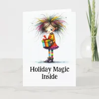 **  6 Colorful AP97 Whimsical Christmas Girl Gift Thank You Card