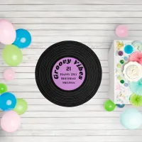 Groovy Vibes Record 21st Birthday Black Purple Outdoor Rug