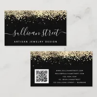 Black Gold Holographic Glitter QR Code  Business Card