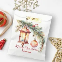 Lantern with Pine and Holly Berries Christmas Favor Bag