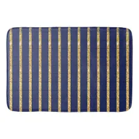 Navy Blue and Gold Striped Trendy Hamptons Bath Mat