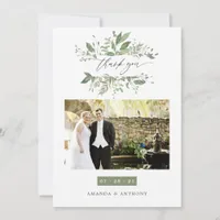 Watercolor Greenery Wedding Photo Collage Thank You Card