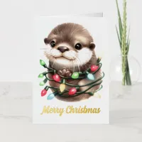 Adorable Christmas Otter  Foil Greeting Card