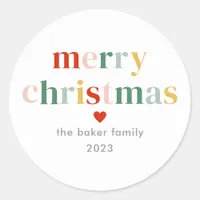 Modern Colorful Merry Christmas Classic Round Sticker