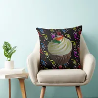 Carrot Cake Cupcake with Confetti Throw Pillow
