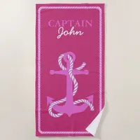 Rope and Anchor Pink Captain ID402 Beach Towel