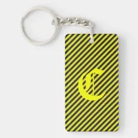 Thin Black and Yellow Diagonal Stripes Keychain