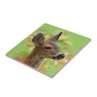 Vignetted Portrait of Smiling Blacktail Deer Fawn  Ceramic Tile