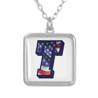 American Flag Letter "T" Silver Plated Necklace