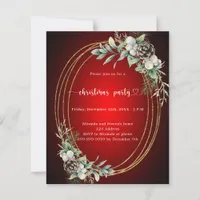 Red gold cone greenery Christmas Party invitation