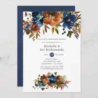 Ginger and Navy Floral Bridesmaids Luncheon Invitation