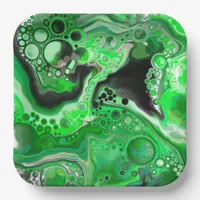 Green Digital Fluid Marble Art   Paper Plates