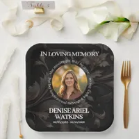 Elegant Floral Marble Memorial Remembrance Photo Paper Plates