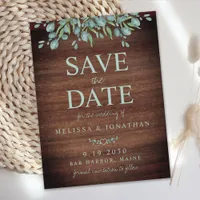 Rustic Wood Greenery Eucalyptus Save The Date Postcard