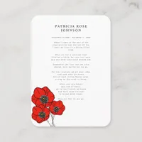 Red Poppy Photo Sympathy Funeral Memorial Card