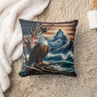 Bald Eagle Perched on Branch Near Mountains Throw Pillow