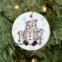 Cute Hand Drawn Blue Snowman Christmas   Ceramic Ornament