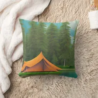 Camping Themed Art | Tent in the Woods on the Lake Throw Pillow