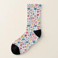 Crayon Pastel Heart & Flowers Socks