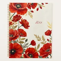 Red Poppies Floral Spiral-bound Botanical Print Planner