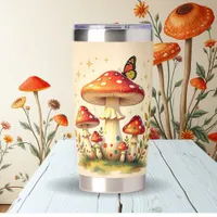 Retro Mushrooms and Butterfly | Vintage Colors Insulated Tumbler