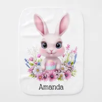 Cute Bunny Pink Flowers with Easter Egg Baby Burp Cloth