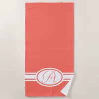 Pantone Living Coral monogram Beach Towel