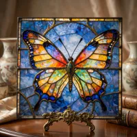 Vibrant Faux Stained Glass Butterfly Mosaic Art Ceramic Tile