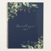 Elegant Minimalist Navy Blue Greenery Planner