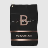 Black  bronze crushingit motivational monogram golf towel