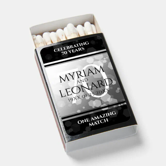 Elegant 70th Platinum Wedding Anniversary Matchboxes