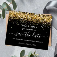 Birthday party black gold glitter save the date