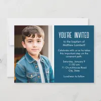 Blue Latter-day Saint Child Photo Baptism Invitation