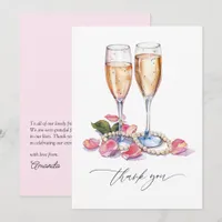 Petals, Pearls & Prosecco Champagne Bridal Shower Thank You Card
