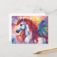 Unicorn Pegasus With Red Mane Postcard