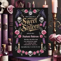 Dark Academia Gothic Gold Floral Sweet 16 Invitation