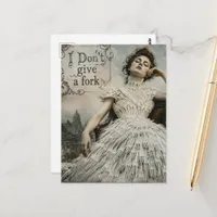 Vintage Woman in a Fork Dress Funny Quote Postcard