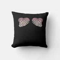 Funny Valentines Day Skeleton Hands Hearts Girl Throw Pillow