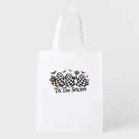 Retro Tis The Season Checkered Halloween Grocery Bag