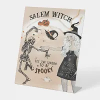 Salem Witch dancing with SKeleton Bar Sign