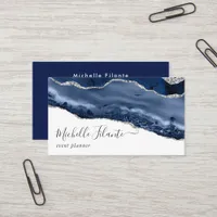 Navy and Silver Agate Business Card