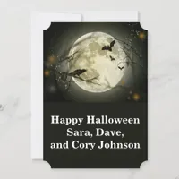 Full Moon with a Crow and Bats Stamp Flat Card