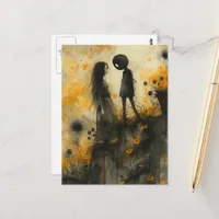 Dark Watercolor Couple in Love Postcard