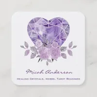 Amethyst Heart Purple Roses Square Business Card