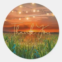 String Lights and Sunset Wedding Thank You ID525 Classic Round Sticker