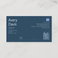 Modern Architect Navy & White Minimalist Blueprint Business Card