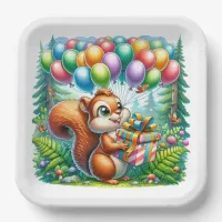 Cute Watercolor Cartoon Squirrel Birthday Paper Plates