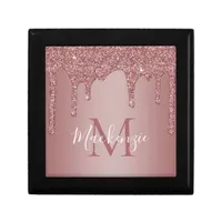 Luxury Rose Gold Sparkle Glitter Drips Monogram Gift Box