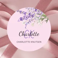 Lavender pink florals monogrammed  classic round sticker