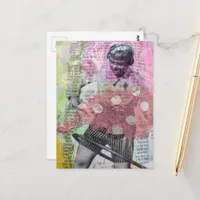 Retro Hula Dance Mixed Media Collage Postcard